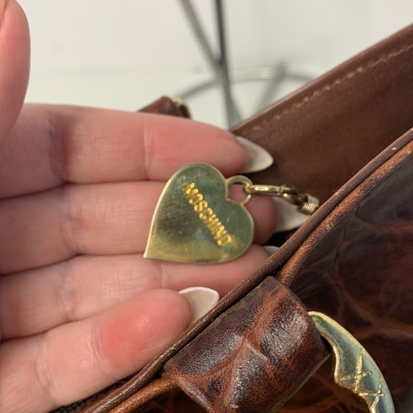 MOSCHINO CROC EMBOSSED LEATHER WITH GOLD TONE BEADS AND LEATHER HYBRID STRAPS - Picture 8 of 10